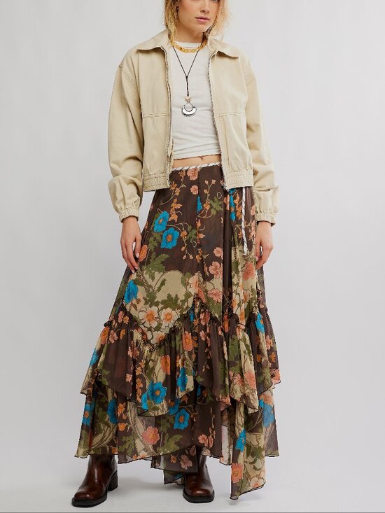 Free People Dresses & Skirts - 🎉LAST CHANCE🎉 FREE PEOPLE Palermo Villa Chiffon Maxi Skirt / Chocolate Combo